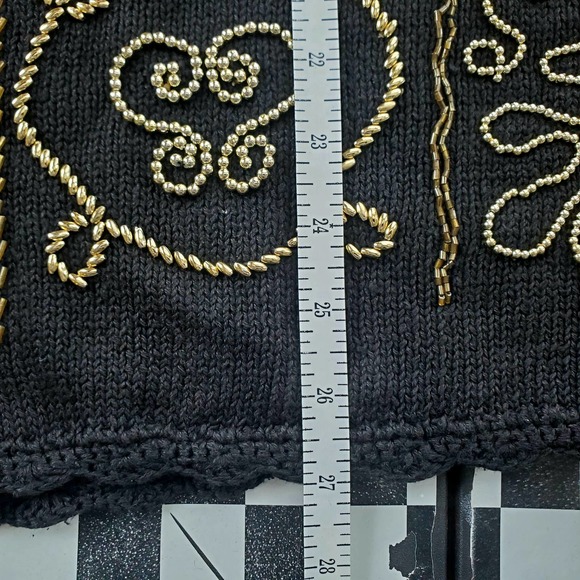 VTG 80s Beaded and Sequined Gold and Black Knit Sweater Sz M Margules Sz M - Picture 7 of 7